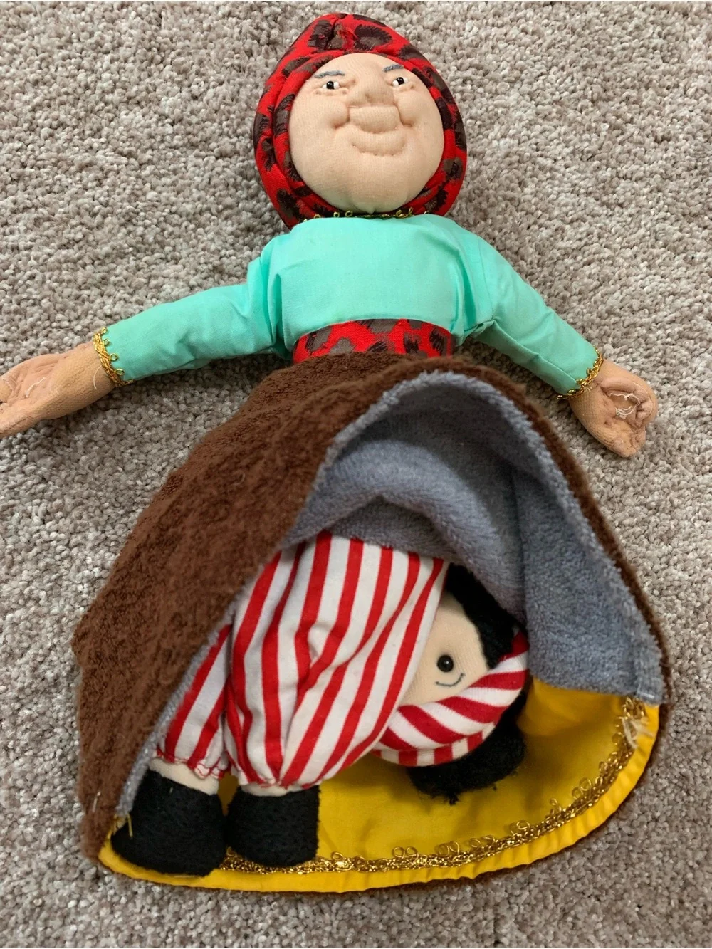 Aladdin Gypsy Topsy Turvy Puppet 3 in 1 Vintage Folk Art Plush Doll Handmade